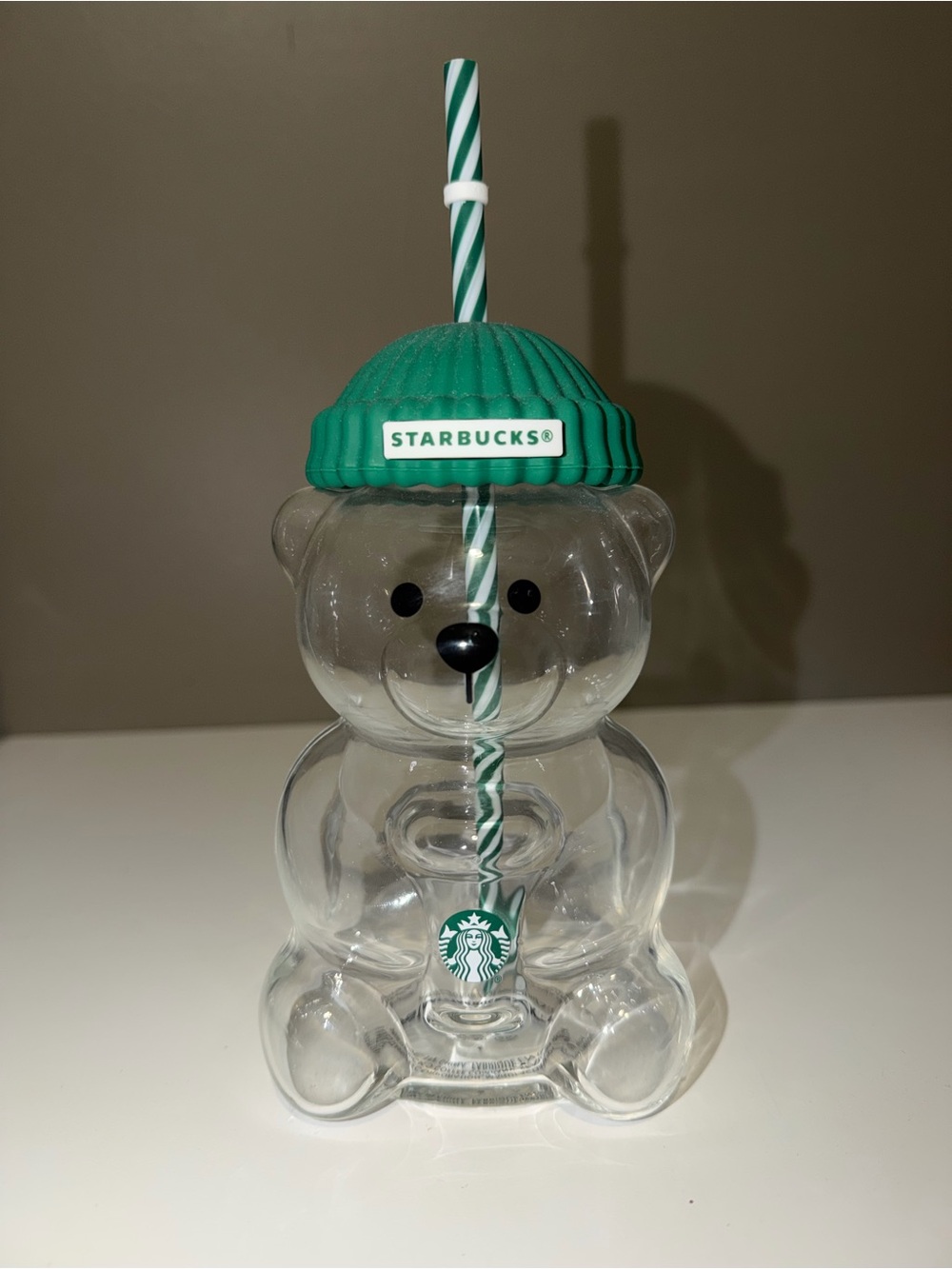 2025 Starbucks Green Beanie Bear Cold Cup / Glass Tumbler